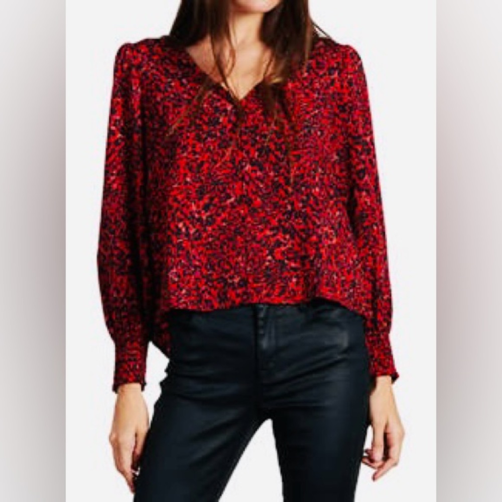 Sanctuary Blouse Red Black V-Neck Long Sleeve Size Medium